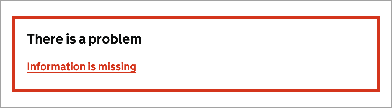 The words, 'There is a problem', and the message, 'Information is missing' in red text