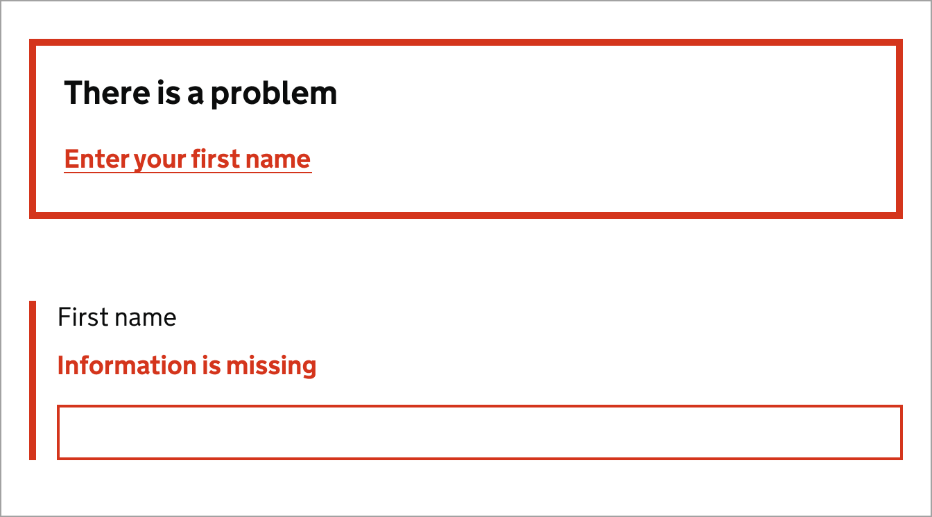 The words, 'There is a problem', and the message, 'Information is missing' in red text