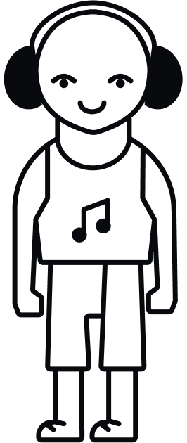 Line drawing of a person wearing headphones